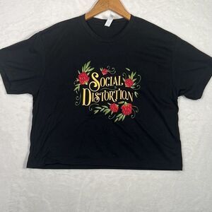 Social Distortion concert release black floral women‎ crop top T-shirt women Med